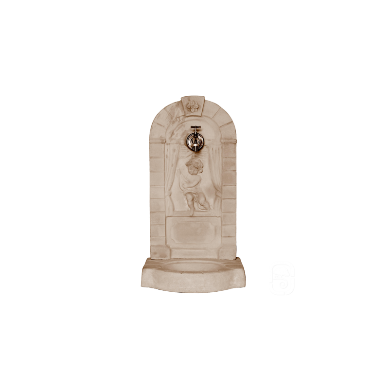 Fontaine murale aux angelots Pierre vieillie - H 82cm - HAIRIE GRANDON