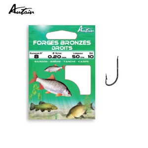 Carnet Hameçons Montés lot de 10 Forgés Bronzés Droits 20/10 AUTAIN