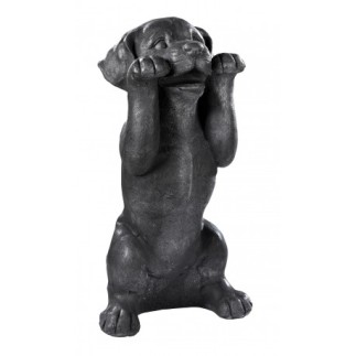 Statue Chien au journal en béton ciré noir - H 47 cm - HAIRIE GRANDON
