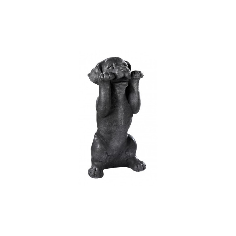 Statue Chien au journal en béton ciré noir - H 47 cm - HAIRIE GRANDON