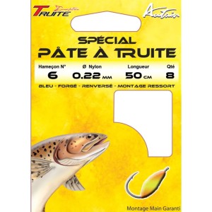 Carnet de 8 Hameçons Montés Truite Spécial Pate à Truite 8/20  BDL 50 cm AUTAIN