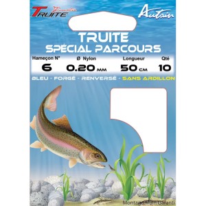 Carnet de 10 Hameçons Montés Truite Spécial Parcours 10/16 BDL 50cm AUTAIN