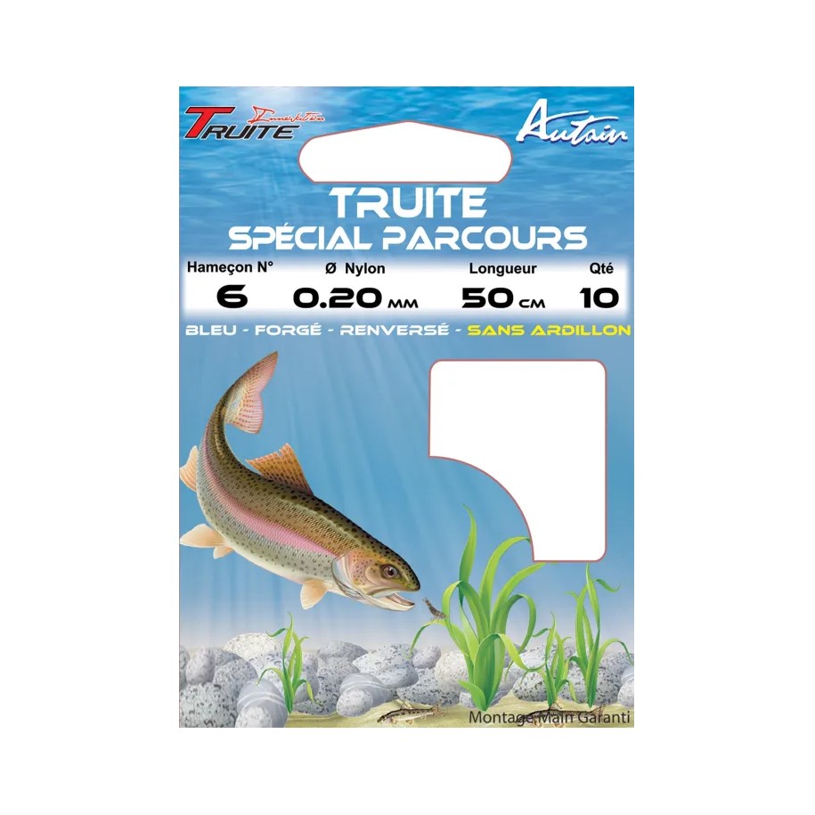Carnet de 10 Hameçons Montés Truite Spécial Parcours 10/16 BDL 50cm AUTAIN