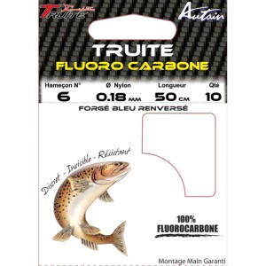 Carnet de 10 Hameçons Montés Truite Fluoro 9335BL 10/18 BDL 50 cm AUTAIN