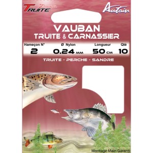 Carnet de 10 Hameçons Truite et Carnassiers Montés Vauban 10/18 BDL 50cm AUTAIN