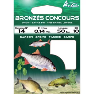 Carnet de 10 Hameçons Montés Bronzés Concours 20/8 BDL 50cm AUTAIN