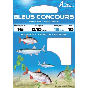 Carnet de 10 Hameçons Montés Bleus Concours 20/8 BDL 15cm AUTAIN