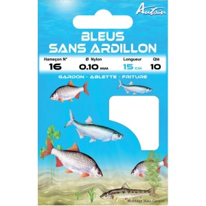 Carnet de 10 Hameçons Montés Bleus Sans Ardillon 16/12 BDL 15cm AUTAIN