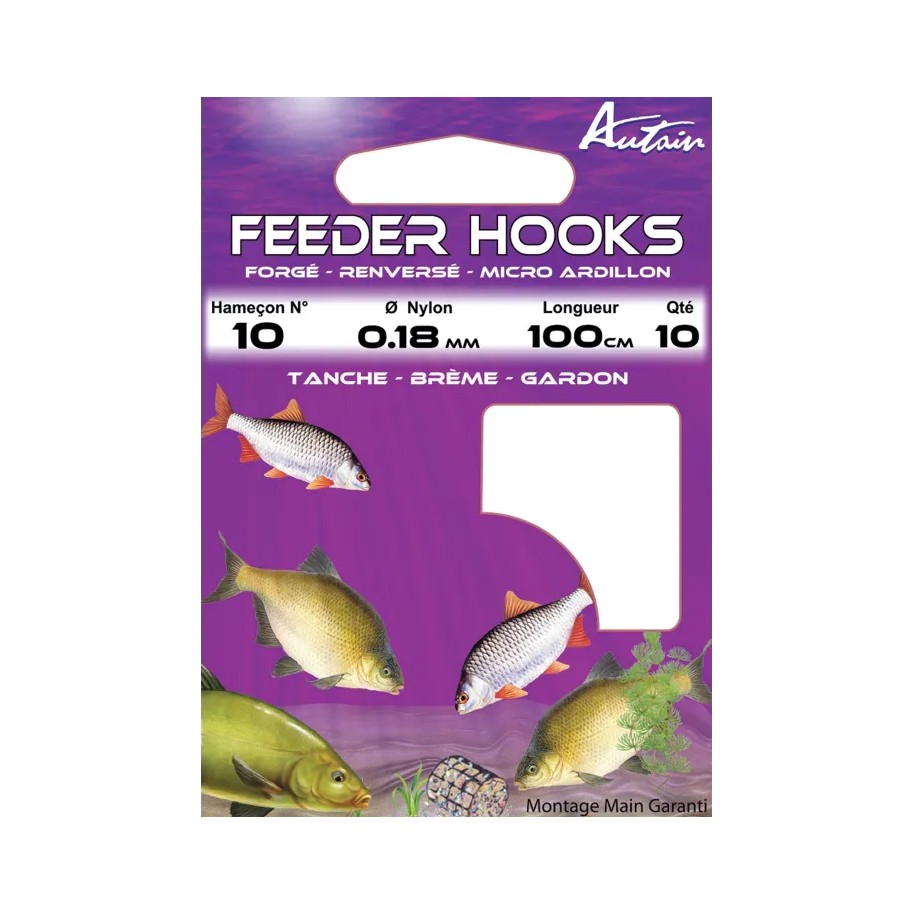 Carnet de 10 Hameçons Montés Feeder Hooks 10/18 BDL 1m AUTAIN