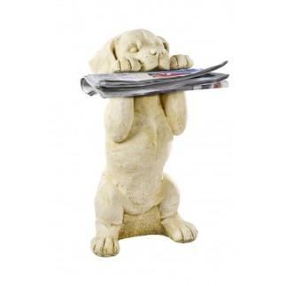 Statue Chien au journal en pierre ton vieilli - H 47 cm - HAIRIE GRANDON