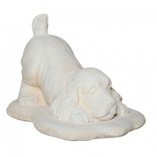 CHIEN JOUEUR EN PIERRE RECONSTITUÉE TON VIEILLI - H 35 cm - HAIRIE GRANDON