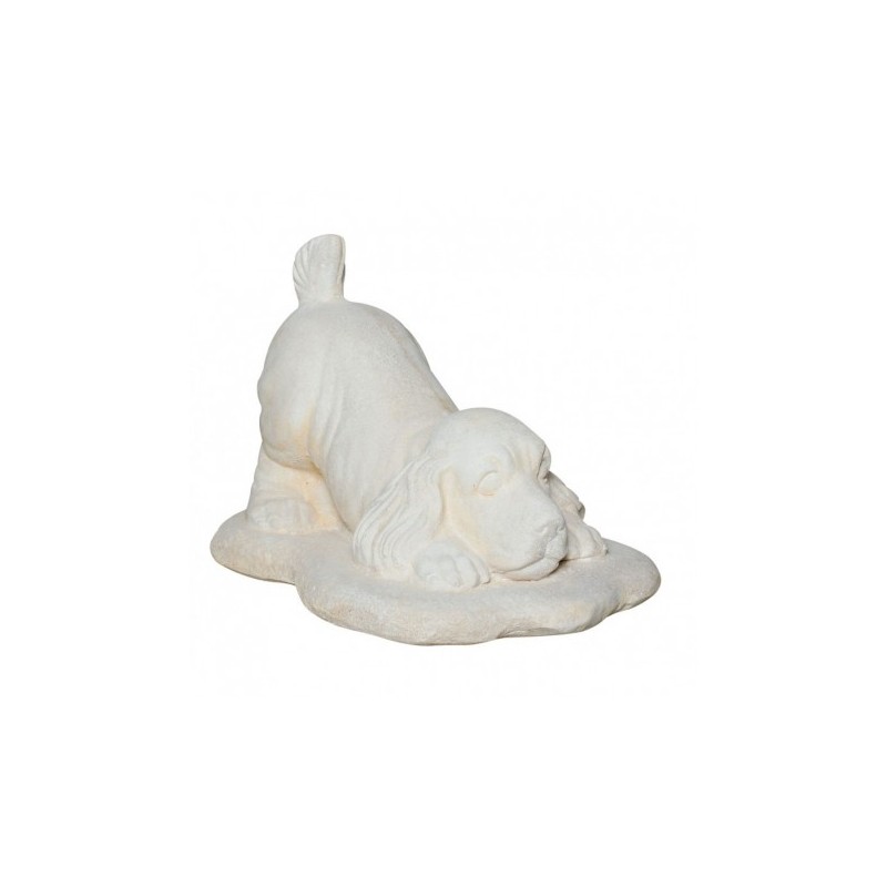 CHIEN JOUEUR EN PIERRE RECONSTITUÉE TON VIEILLI - H 35 cm - HAIRIE GRANDON