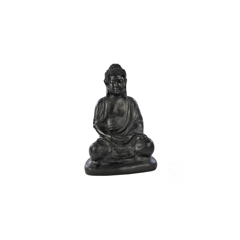 Statue Bouddha sur socle béton ciré noir - H 38cm - HAIRIE GRANDON
