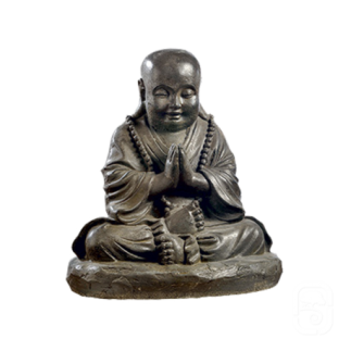 Statue moine assis béton ciré noir - H 36cm - HAIRIE GRANDON