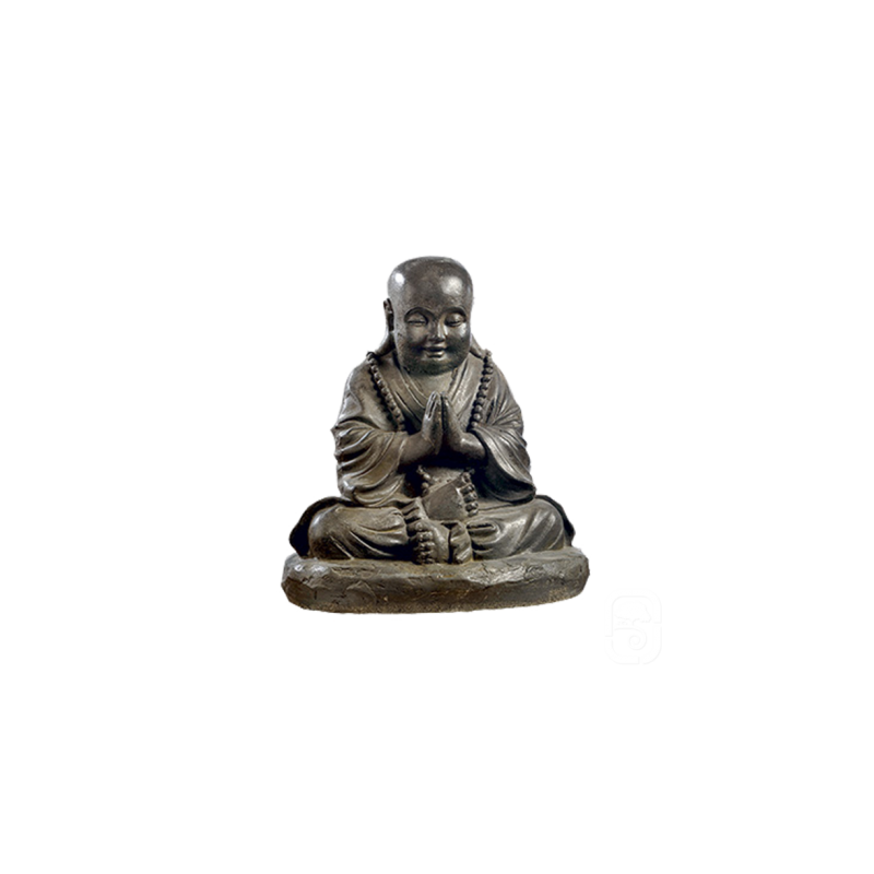 Statue moine assis béton ciré noir - H 36cm - HAIRIE GRANDON