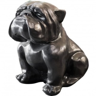 Statue Bouledogue anglais assis béton ciré noir - H 37 cm - HAIRIE GRANDON
