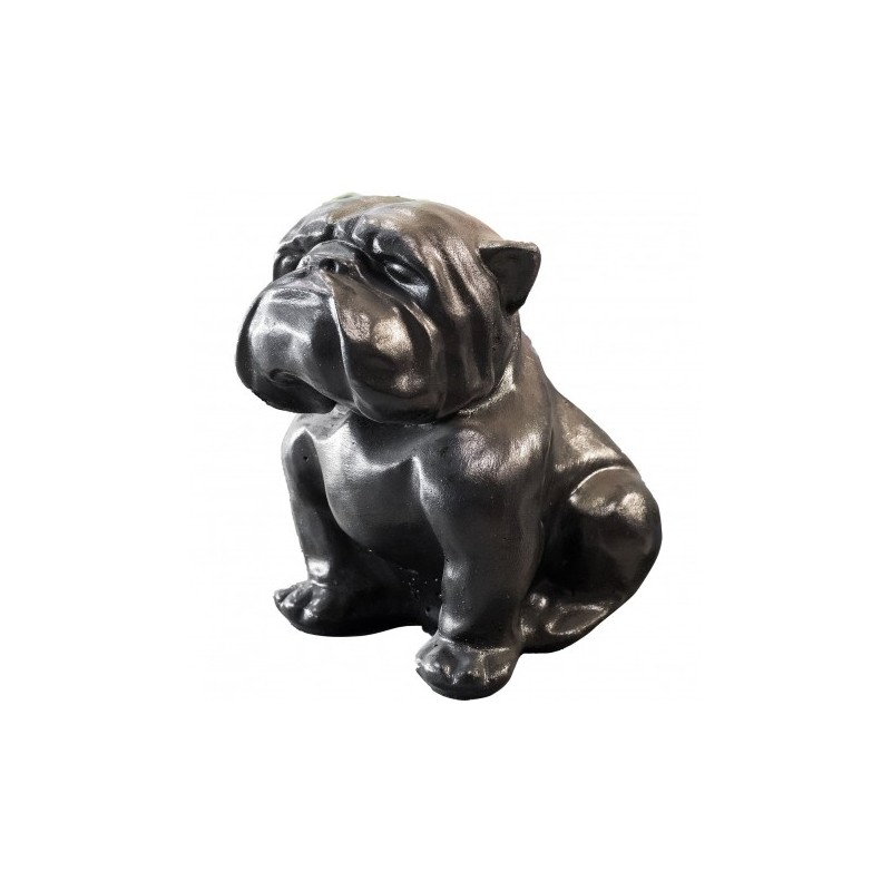 Statue Bouledogue anglais assis béton ciré noir - H 37 cm - HAIRIE GRANDON