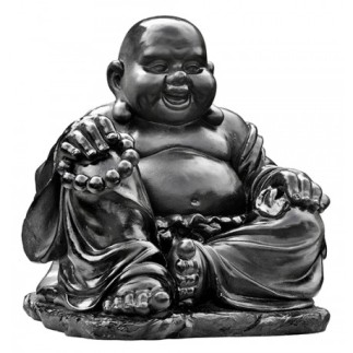 Statue Bouddha Chinois rieur ciré noir - H 35cm - HAIRIE GRANDON