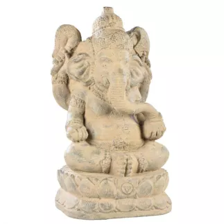 Statue Ganesh PM Haut 38 cm En Pierre Ton Vieilli - HAIRIE GRANDON