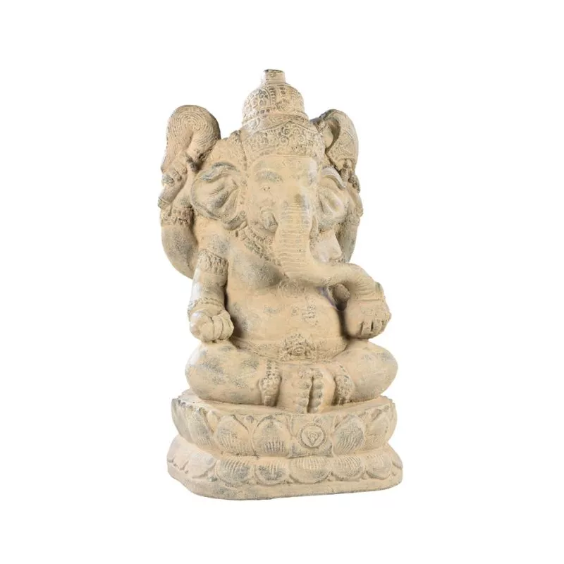 Statue Ganesh PM Haut 38 cm En Pierre Ton Vieilli - HAIRIE GRANDON