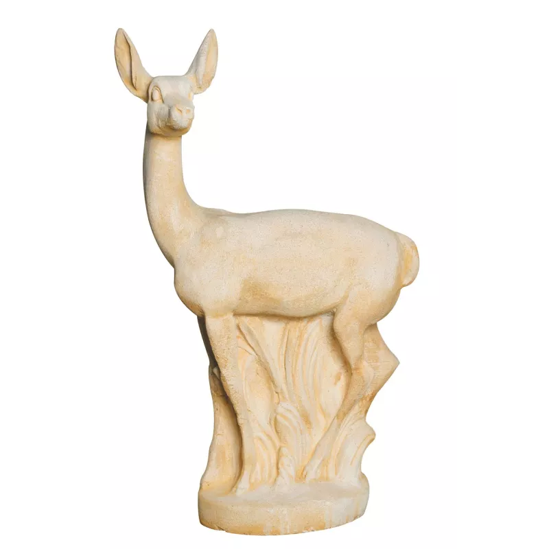 Biche Debout En Pierre Reconstitué Ton Vieilli H 80 cm HAIRIE GRANDON