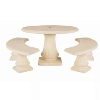 Salon De Jardin 120 - 1 Table + 2 Bancs En Pierre HAIRIE GRANDON