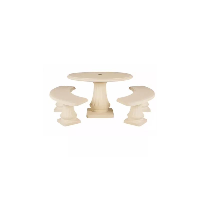 Salon De Jardin 120 - 1 Table + 2 Bancs En Pierre HAIRIE GRANDON