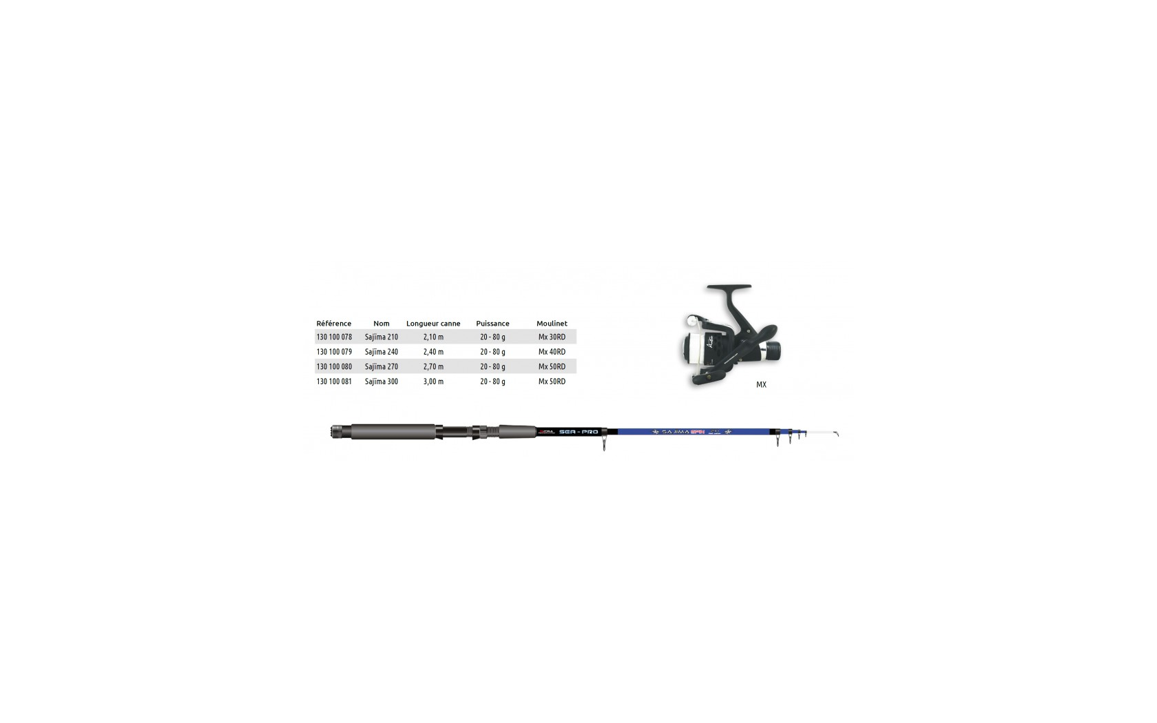 Ensemble Télescopique Mer Canne Sajima 240 cm + Moulinet MX40RD - AUTAIN